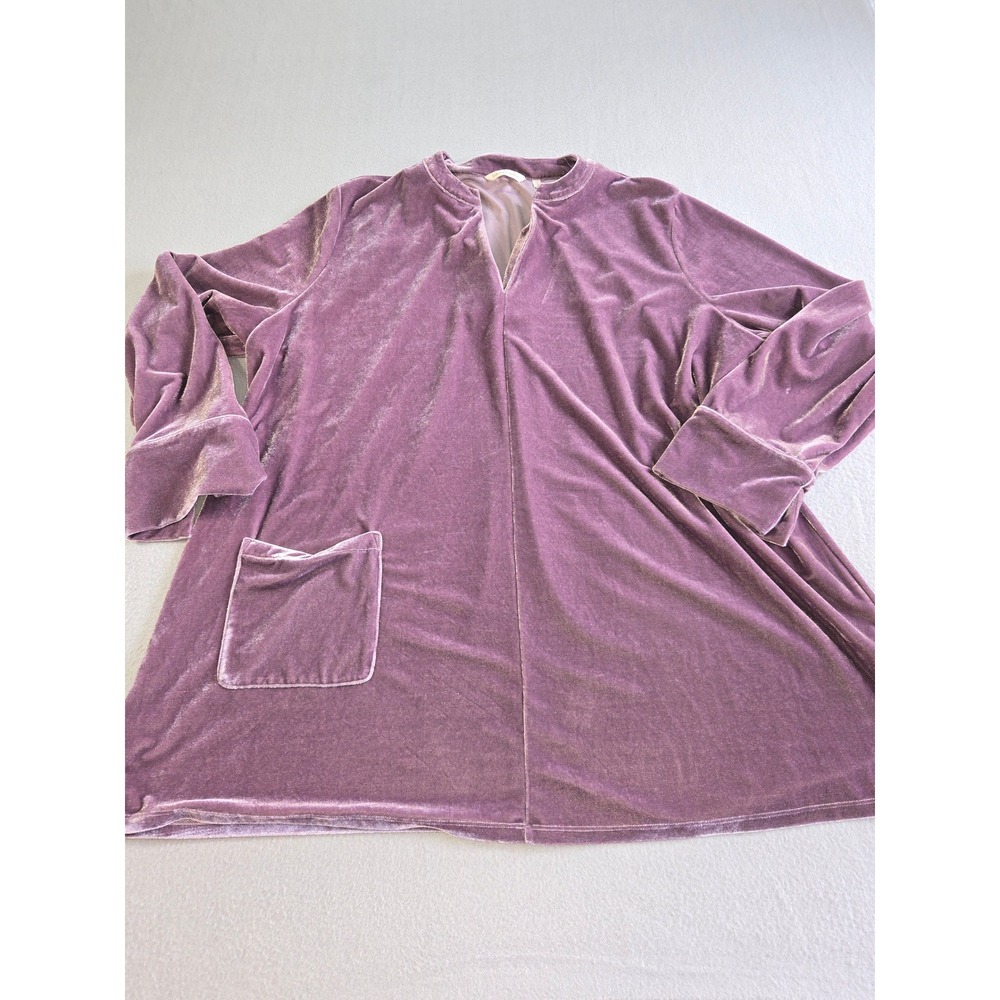Soft Surroundings Tunic Top Womens‎ 2X Mauve Purple Velvet Split V-Neck 5AV02